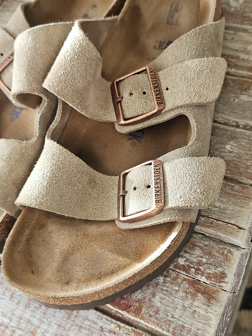 Birkenstock Men’s 7.5, Women's 9.5 Suede Two-strap Sandal in Taupe